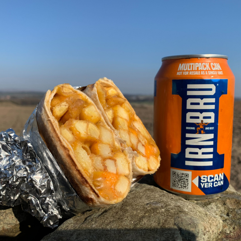 chips, cheese and curry wrap with a can of Irn Bru, Diamond's Diner, Crombie, Fife