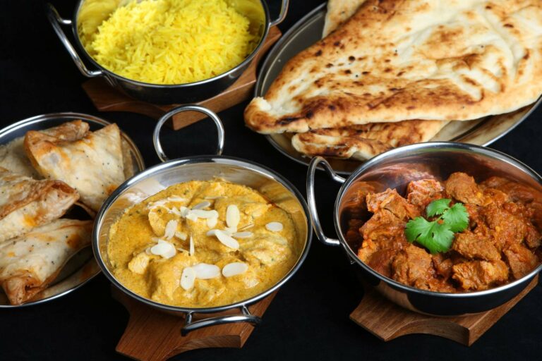 Zaika Livingston, Indian food, including curries, rice and fresh naan bread.