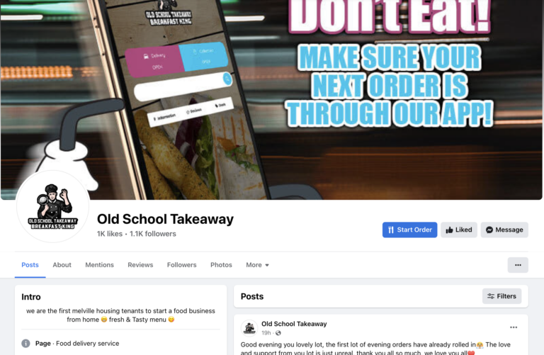 Screenshot of Old School Takeaway facebook page